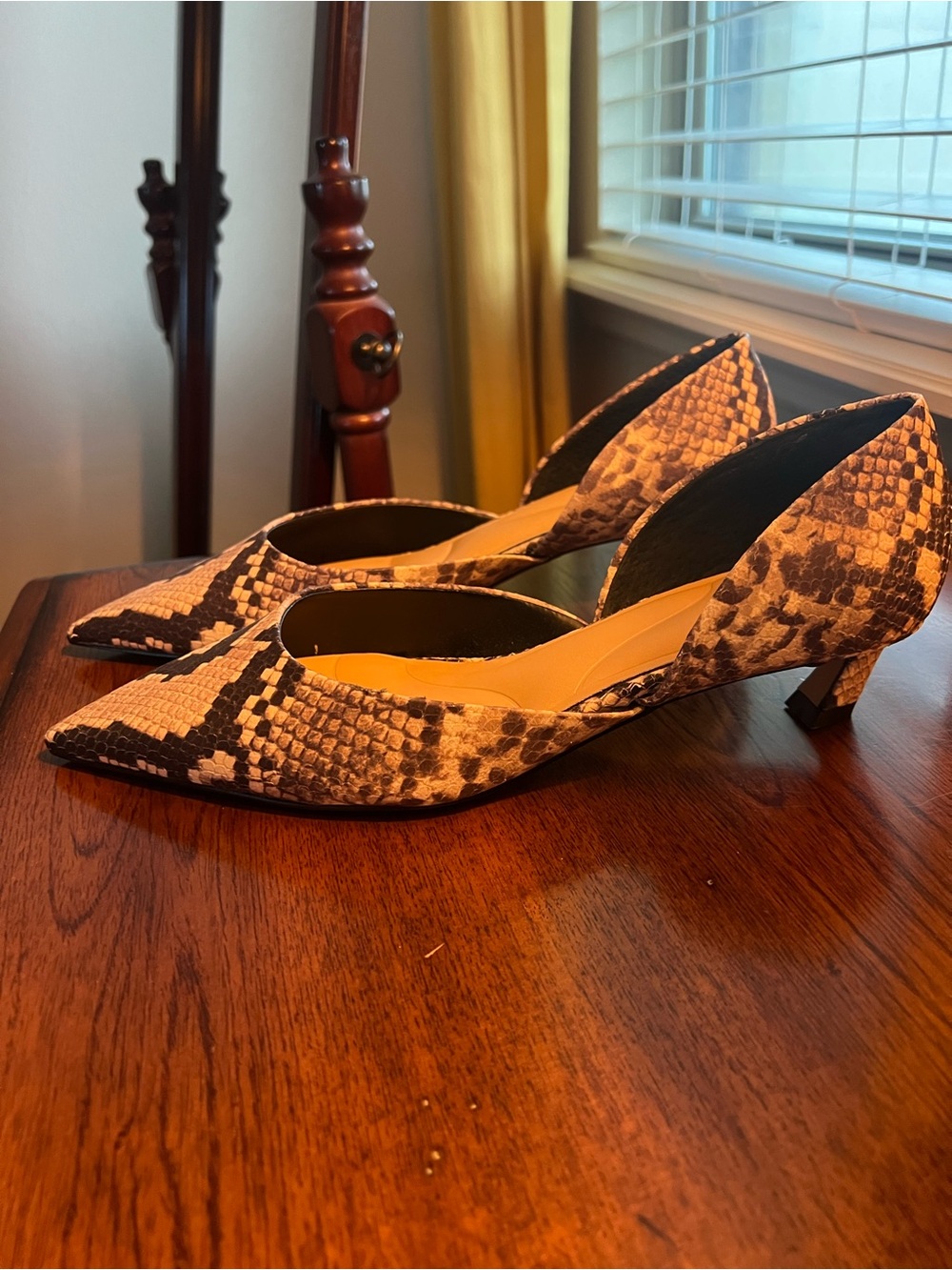 Gianni Bini Snake-Print Pointed D'Orsay kitten heels- Black & Cream
